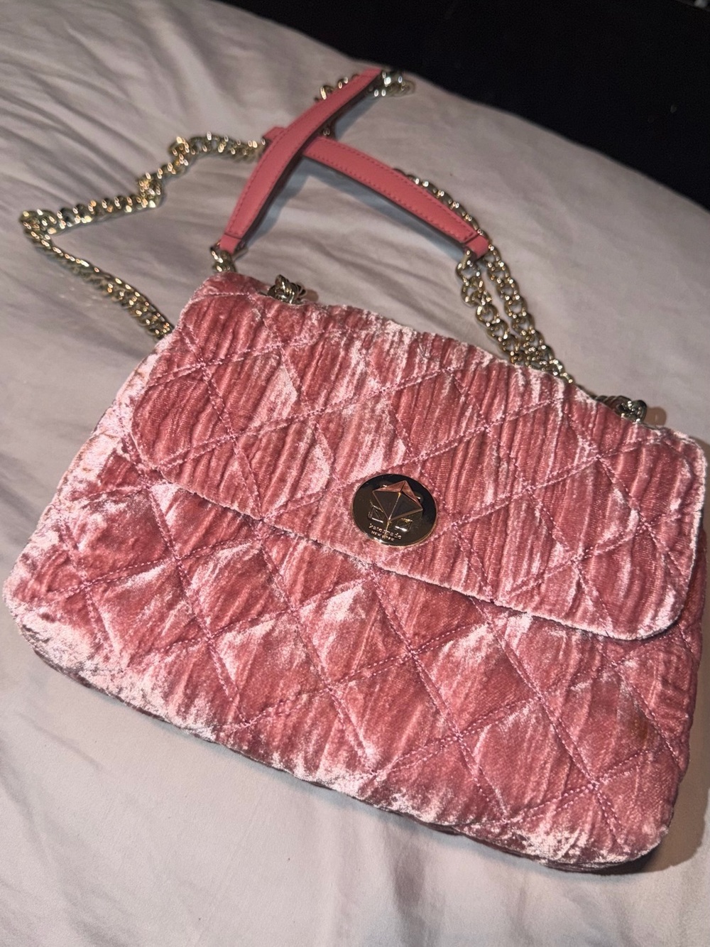 Kate Spade Quilted Pink Velvet Chain Shoulder Bag by